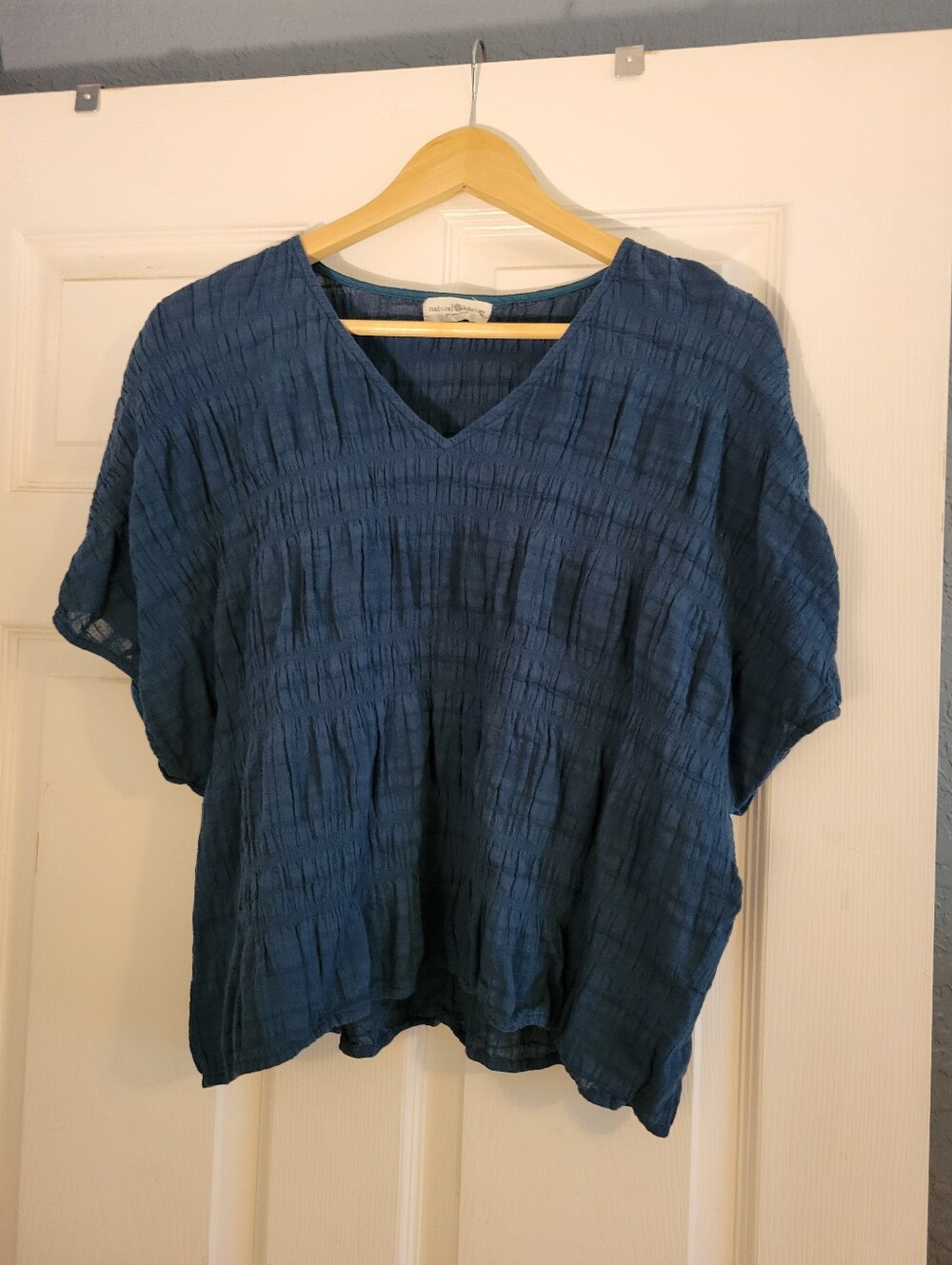 Natural Life Teal Blue Crinkle Gauze Short Sleeve Blouse Women's Size XS